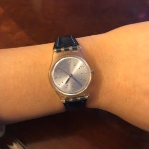 Blue leather Swatch watch with 3 new watch straps